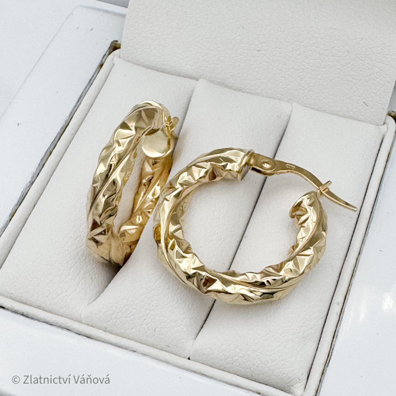 Žluté zlato náušnice kruhy duté